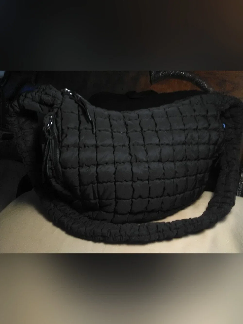 LK.NEW Black Quilted Shoulder Bag LARGE SOFT OUTER ZIPPER PKTS.